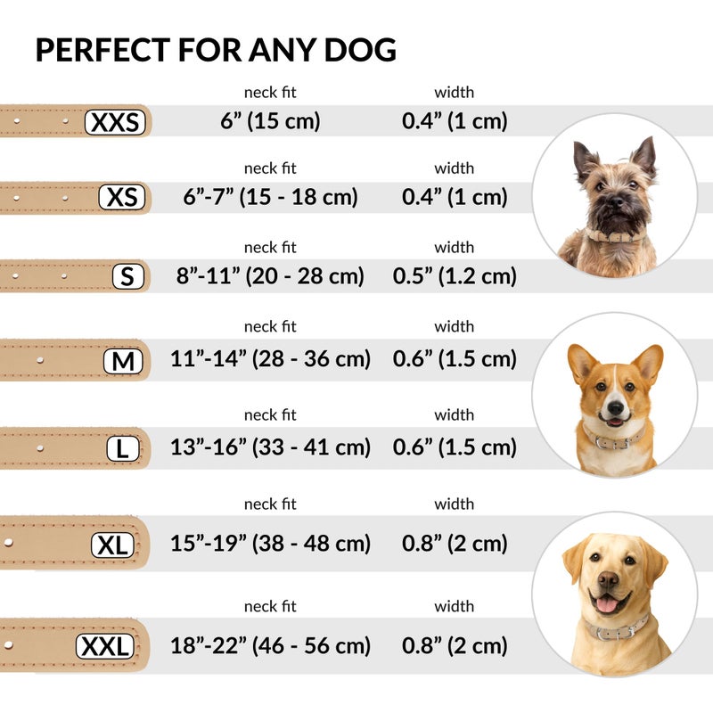 CollarDirect Rolled Leather Dog Collar, Soft Padded Round Puppy Collar, Handmade Genuine Leather Collar Dog Small Large Cat Collars 13 Colors (11-14 Inch, Beige Textured) - Image 4